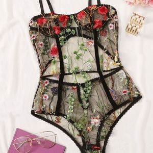 Floral Lace and Mesh Bodysuit (NWT)